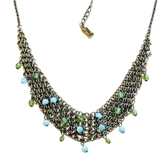 1928 Jewelry - Victorian Style Necklace VTG 1928 Co Mesh Glass Beads Gold Regency Art Deco 19"